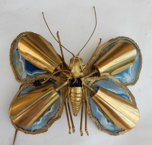 1970′ Applique Papillon Duval Brasseur Ou Isabelle Faure Avec Ailes En Agates Bleues 39 X H 39 CM – Image 11