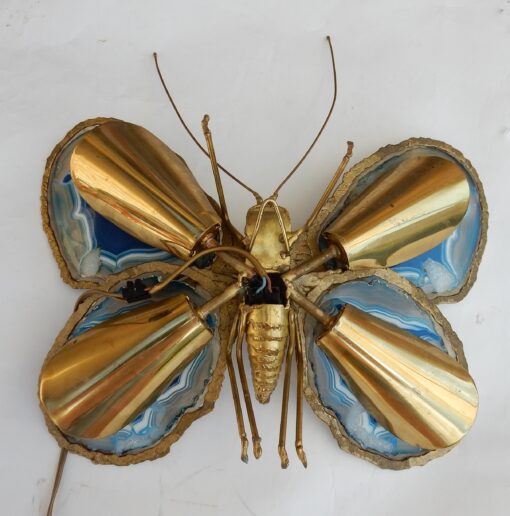1970′ Applique Papillon Duval Brasseur Ou Isabelle Faure Avec Ailes En Agates Bleues 39 X H 39 CM – Image 10
