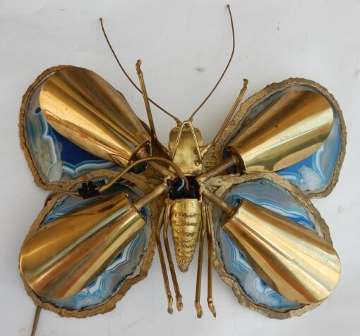 1970′ Applique Papillon Duval Brasseur Ou Isabelle Faure Avec Ailes En Agates Bleues 39 X H 39 CM – Image 9