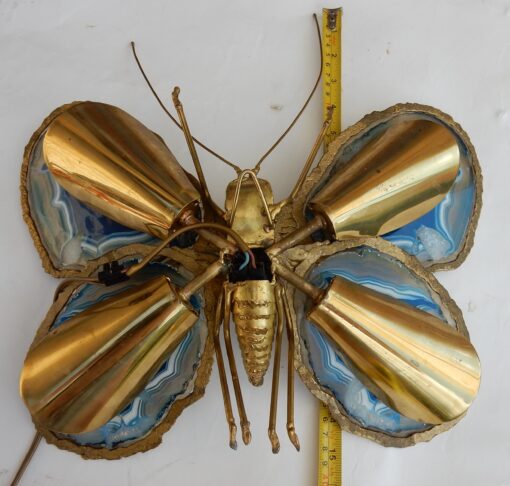 1970′ Applique Papillon Duval Brasseur Ou Isabelle Faure Avec Ailes En Agates Bleues 39 X H 39 CM – Image 7