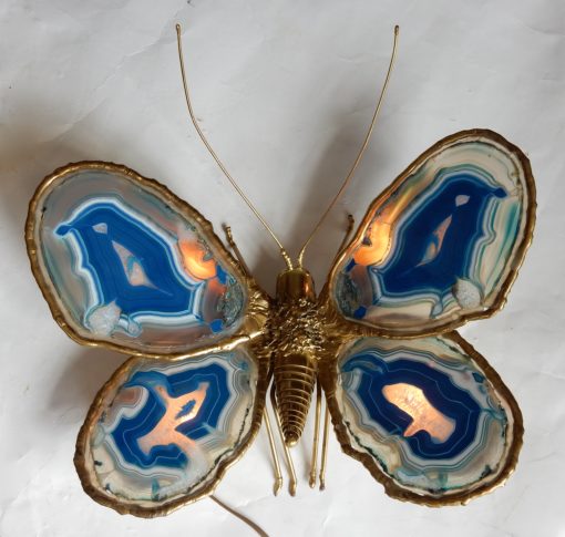 1970′ Applique Papillon Duval Brasseur Ou Isabelle Faure Avec Ailes En Agates Bleues 39 X H 39 CM – Image 3