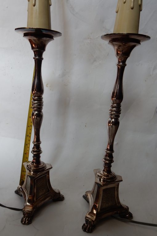 1900/1920 'Pair of Tripod Candlesticks in Silver Bronze Signed A.Mourier H 50 X  14X 14 cm - Image 9