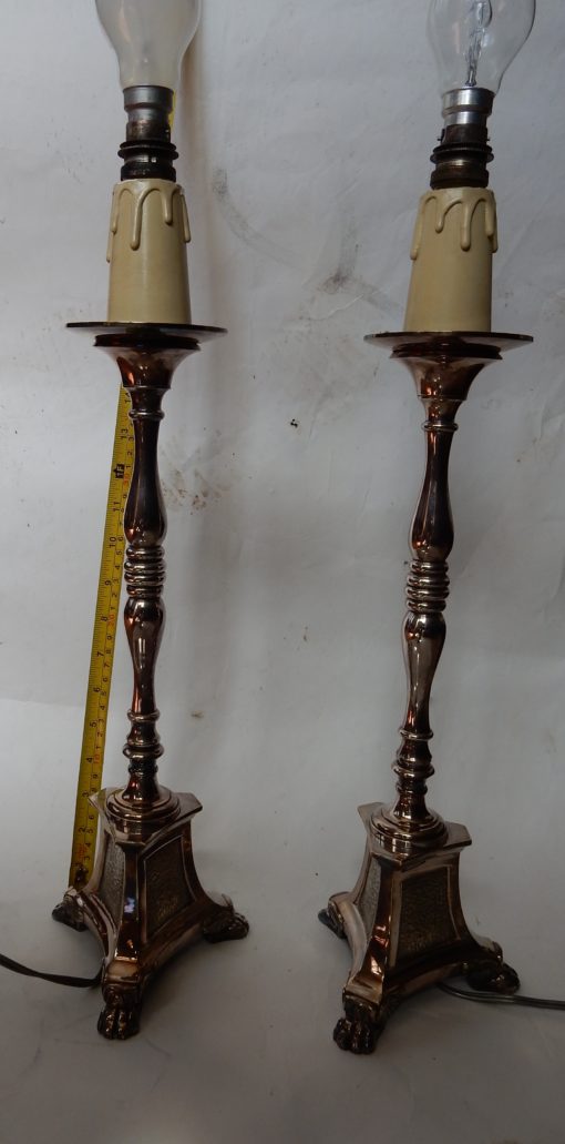 1900/1920 'Pair of Tripod Candlesticks in Silver Bronze Signed A.Mourier H 50 X  14X 14 cm