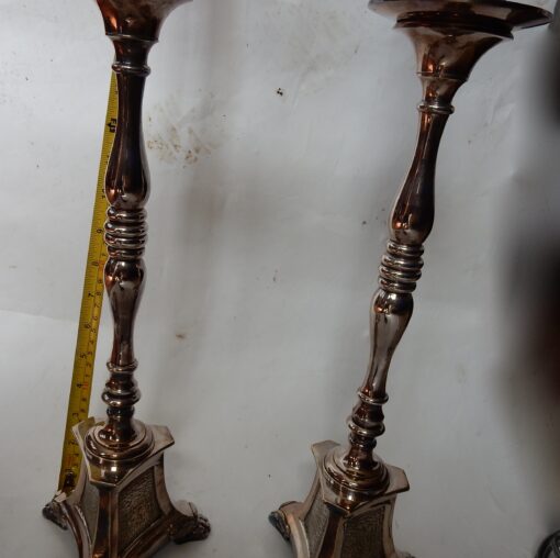 1900/1920 'Pair of Tripod Candlesticks in Silver Bronze Signed A.Mourier H 50 X  14X 14 cm - Image 6