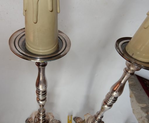 1900/1920 'Pair of Tripod Candlesticks in Silver Bronze Signed A.Mourier H 50 X  14X 14 cm - Image 2
