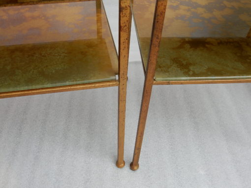 1950/70 ′ Pair Of Tables Or Ends Of Sofas Style Maison Ramsay In Golden Iron Trays Red Chinese Lacquer Landscape And Pagoda Decor - Image 4
