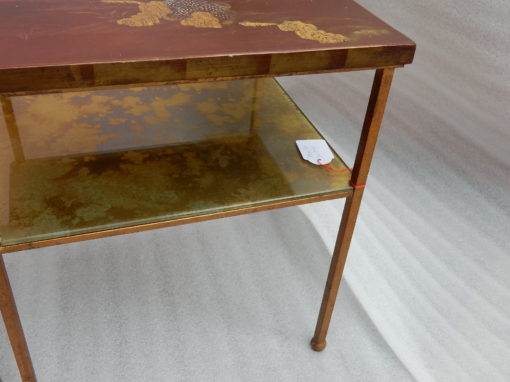 1950/70 ′ Pair Of Tables Or Ends Of Sofas Style Maison Ramsay In Golden Iron Trays Red Chinese Lacquer Landscape And Pagoda Decor - Image 3