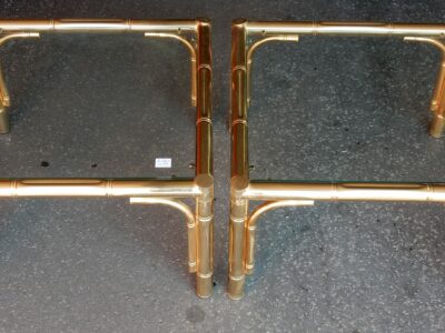 1970 'Pair of Tables or Ends of Sofas Style Maison Jansen Decor Bamboo in Golden Metal 64 x64 HOLD