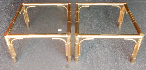 1970' Paire de Tables ou Bouts de Canapés Style Maison Jansen Décor Bambou en Métal Doré 64 x64 cm – Image 24