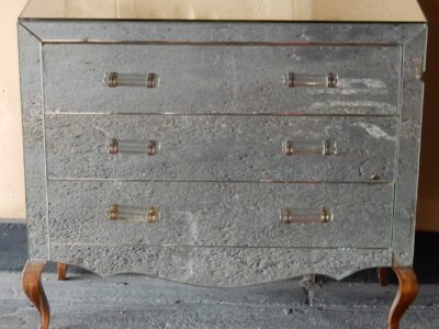 1940/50′ Commode Art Déco Miroir Vintage 3 Tiroirs 6 Poignées Verre 93 X 41 x cm