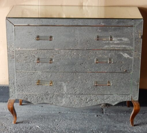 1940/50 ′ Art Deco Vintage Mirror Dresser 3 Drawers 6 Glass Handles 93 X 41 x cm