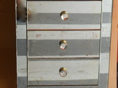 1940/50′ Meuble Art Déco Miroir Vintage 5 Tiroirs 6 Poignées Verre 50 X 39 cm