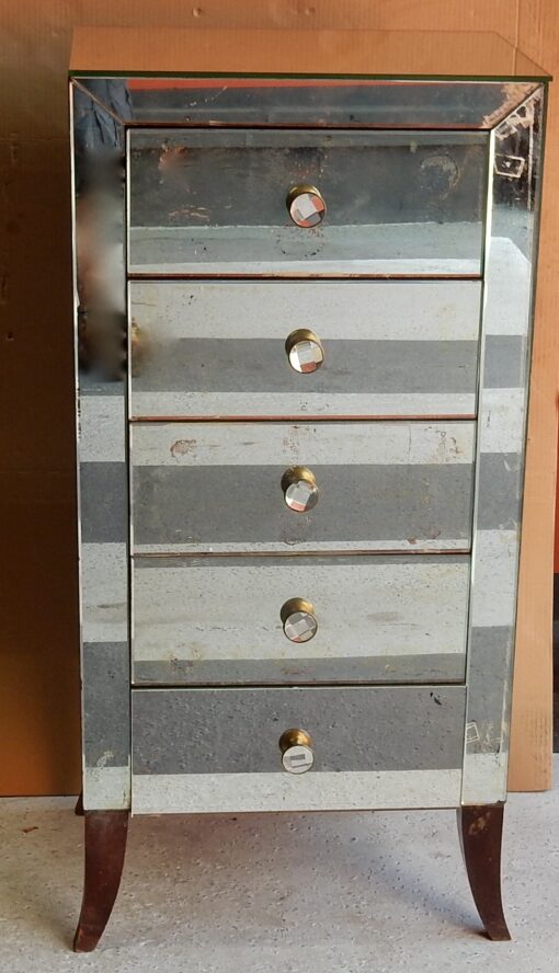 1940/50 ′ Art Deco Vintage Mirror Cabinet 5 Drawers 6 Glass Handles 50 X 39 cm