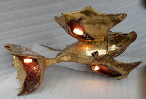 1970′Table Basse Poisson Éclairante En Laiton Avec Mika Violet Style Duval Brasseur, Faure, Fernandez – Image 9