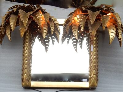 1970 'Illuminating Palm Tree Mirror Unique and Original Piece By Barbier, Jansen, Fernandez, Faure, 115 x 40 x H 70 cm