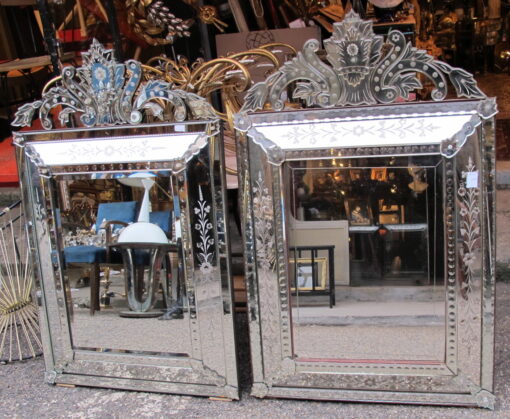 1950 'Pair of Venetian Mirrors with Floral Decor and Pediment - 130 x 82 cm - Image 4
