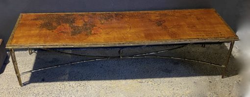 1970' Table Basse Double Piétement Bronze Modèle Bambou Maison Baguès Laque De Chine  168 x 55x H 38 cm – Image 19