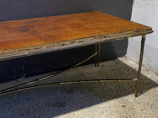 1970' Table Basse Double Piétement Bronze Modèle Bambou Maison Baguès Laque De Chine  168 x 55x H 38 cm – Image 16