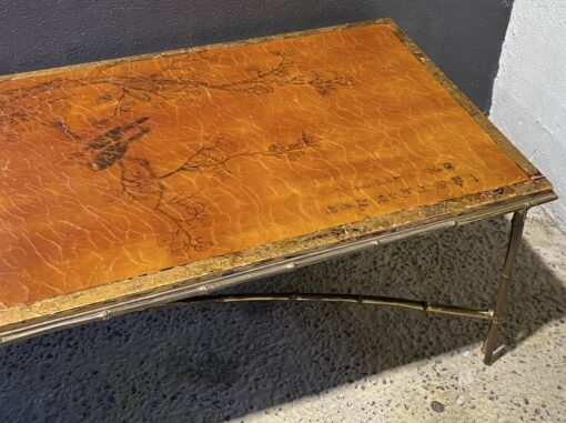1970' Table Basse Double Piétement Bronze Modèle Bambou Maison Baguès Laque De Chine  168 x 55x H 38 cm – Image 15