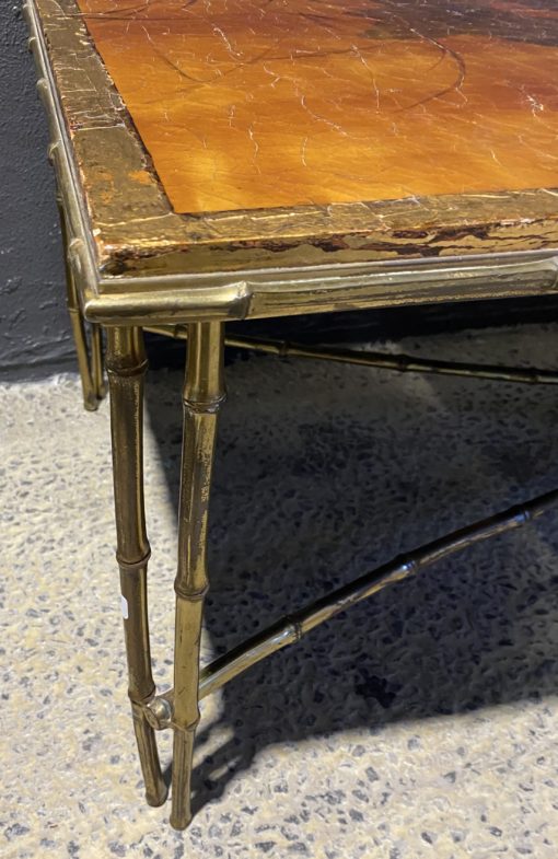 1970' Table Basse Double Piétement Bronze Modèle Bambou Maison Baguès Laque De Chine  168 x 55x H 38 cm – Image 11