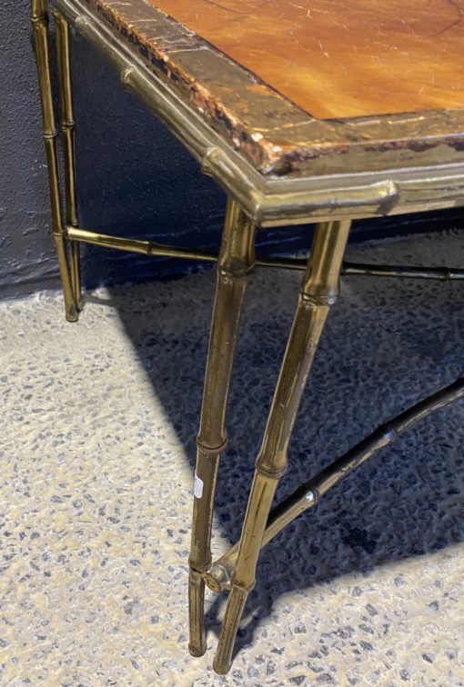 1970' Table Basse Double Piétement Bronze Modèle Bambou Maison Baguès Laque De Chine  168 x 55x H 38 cm – Image 10