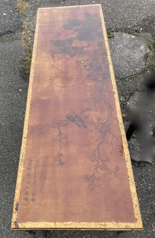 1970' Table Basse Double Piétement Bronze Modèle Bambou Maison Baguès Laque De Chine  168 x 55x H 38 cm – Image 8