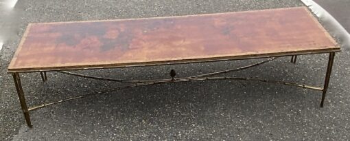 1970' Table Basse Double Piétement Bronze Modèle Bambou Maison Baguès Laque De Chine  168 x 55x H 38 cm – Image 5