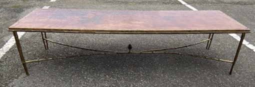 1970' Table Basse Double Piétement Bronze Modèle Bambou Maison Baguès Laque De Chine  168 x 55x H 38 cm