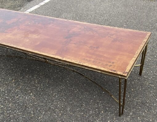 1970' Table Basse Double Piétement Bronze Modèle Bambou Maison Baguès Laque De Chine  168 x 55x H 38 cm – Image 3