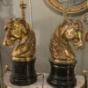 1950/70 Pair Of Gilt Bronze And Marble Lamps With Horse Head