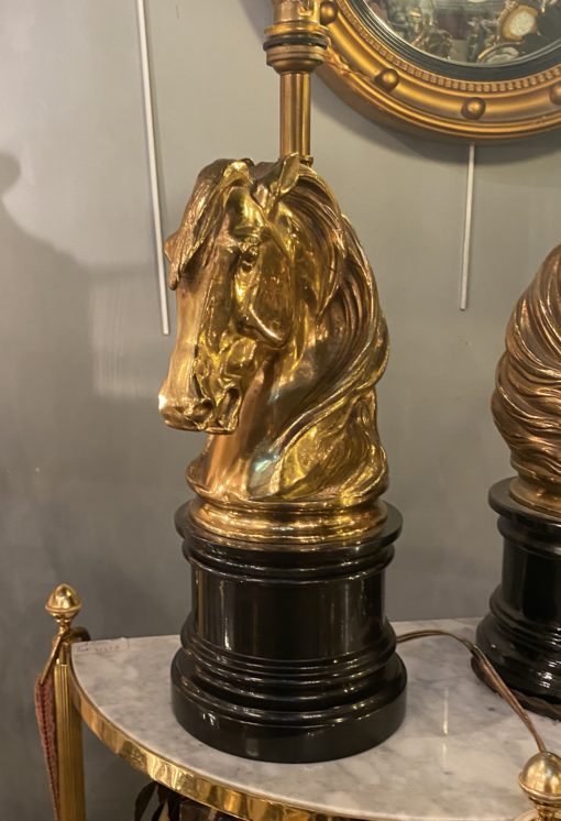 1950/70 Pair Of Gilt Bronze And Marble Lamps With Horse Head - Image 5