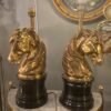 1950/70 Pair Of Gilt Bronze And Marble Lamps With Horse Head - Image 3