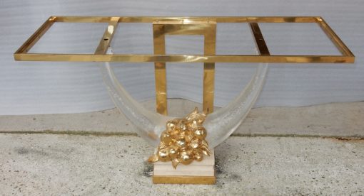 1970 ′ Gilt Bronze Console, Lucite And Travertine With Horns Of Plenty By Claude Dalle For Romeo 140 X 53 X H 85 cm - Image 13