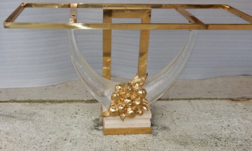 1970 ′ Gilt Bronze Console, Lucite And Travertine With Horns Of Plenty By Claude Dalle For Romeo 140 X 53 X H 85 cm - Image 9