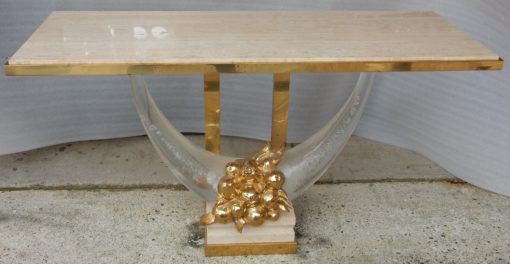 1970 ′ Gilt Bronze Console, Lucite And Travertine With Horns Of Plenty By Claude Dalle For Romeo 140 X 53 X H 85 cm - Image 5