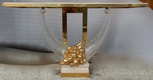 1970 ′ Gilt Bronze Console, Lucite And Travertine With Horns Of Plenty By Claude Dalle For Romeo 140 X 53 X H 85 cm - Image 2