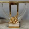 1970 ′ Gilt Bronze Console, Lucite And Travertine With Horns Of Plenty By Claude Dalle For Romeo 140 X 53 X H 85 cm - Image 2