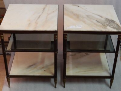1950/70 ′ Pair Of Brass Sofa Ends On 3 Levels Maison Jansen Onyx Trays