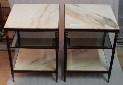 1950/70 ′ Pair Of Brass Sofa Ends On 3 Levels Maison Jansen Onyx Trays