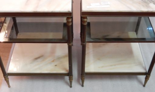1950/70 ′ Pair Of Brass Sofa Ends On 3 Levels Maison Jansen Onyx Trays - Image 6