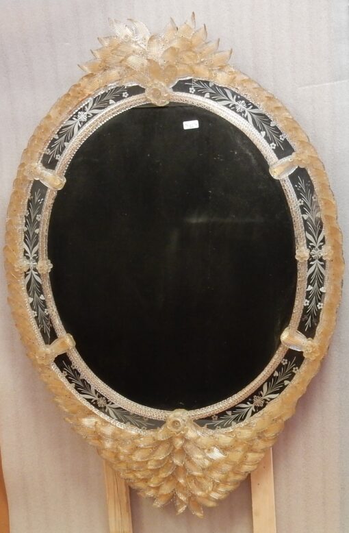1970/80' Mirror Murano Véronèse Cristal and Gold inclusion 135 H  X 96 cm - Image 2