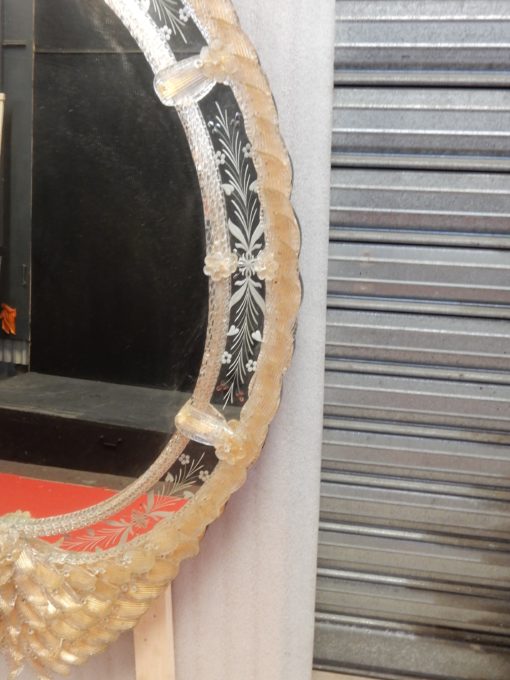 1970/80' Mirror Murano Véronèse Cristal and Gold inclusion 135 H  X 96 cm - Image 17