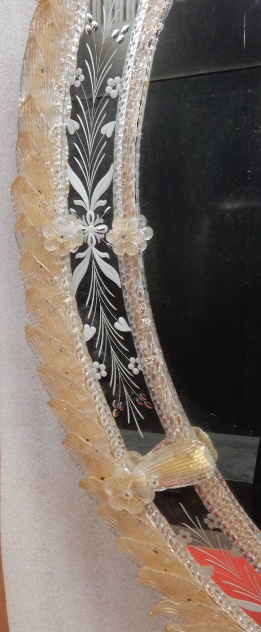 1970/80' Mirror Murano Véronèse Cristal and Gold inclusion 135 H  X 96 cm - Image 13
