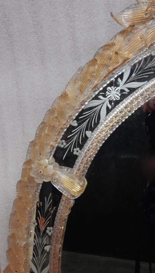 1970/80' Mirror Murano Véronèse Cristal and Gold inclusion 135 H  X 96 cm - Image 12