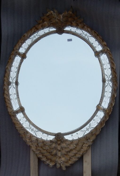 1970/80' Mirror Murano Véronèse Cristal and Gold inclusion 135 H  X 96 cm - Image 3