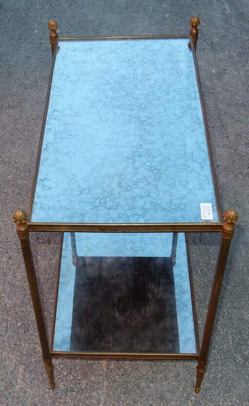 1950/70′ Bout De Canapé Rectangulaire Maison Baguès Laiton et Bronze Plateaux Miroir Oxydé Vieilli et Fleur 64 X 36 cm – Image 7