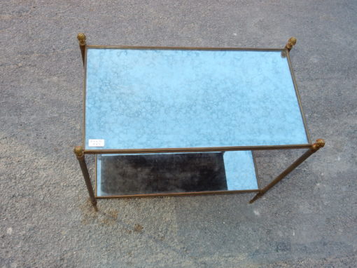 1950/70′ Bout De Canapé Rectangulaire Maison Baguès Laiton et Bronze Plateaux Miroir Oxydé Vieilli et Fleur 64 X 36 cm – Image 6