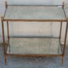 1950/70′ Bout De Canapé Rectangulaire Maison Baguès Laiton et Bronze Plateaux Miroir Oxydé Vieilli et Fleur 64 X 36 cm