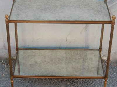 1950/70 ′ End Of Rectangular Sofa Maison Baguès Brass and Bronze Aged Oxidized Mirror Trays and Flower 64 X 36 cm
