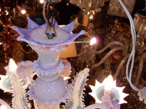 1970 'Murano Chandelier with 8 Light Arms in Opalescent Blue Glass and Pink Glass Paste - Image 4